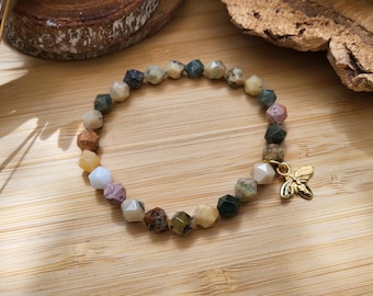 Opal Bee Bracelet 6 mm Pearls Gold Gemstone Bracelet Lacooni