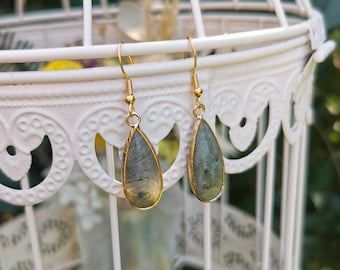 Earrings Labradorite Earrings Gold Drop Gemstone Earrings