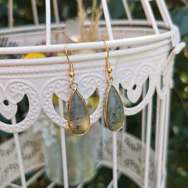 Earrings Labradorite Earrings Gold Drop Gemstone Earrings