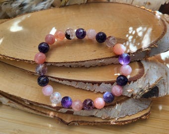 Amethyst Tourmaline Quartz Jade Bracelet 8 mm Beads Lacooni Gemstone Bracelet