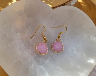 Jade pink earrings gold gemstone rose