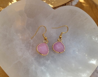 Jade pink earrings gold gemstone rose