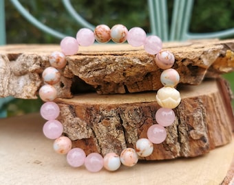 Lotus Blossom Cream Bracelet Jasper Rose Quartz 8 mm Mala Bracelet