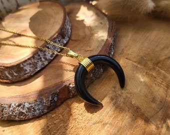 Tourmaline half moon necklace black gold tourmaline gemstone necklace