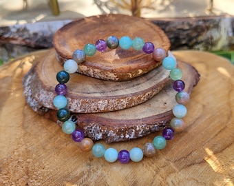 Amethyst Aventurine Agate Amazonite Bracelet 6 mm Beaded Gemstone Bracelet