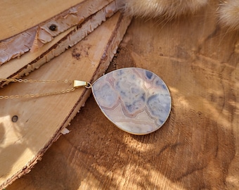 Crazy Lace Agate Drop Necklace Gold Gemstone Necklace Agate