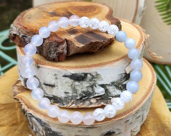 Mom Dad Child Family Bracelet Moonstone Rock Crystal Aquamarine 6 mm Beads