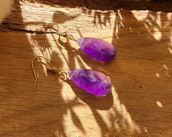 Amethyst Drop Earrings, Gold Gemstone Earrings