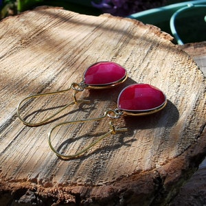 Earrings Jade Pink Dark Pink Earrings Gold Drop Gemstone Earrings