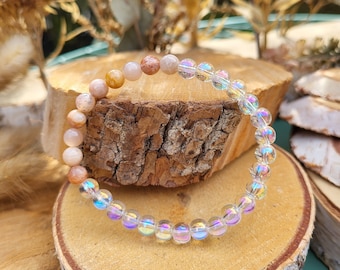Angel Aura Quartz Sunstone Bracelet 6 mm Beaded Gemstone Bracelet