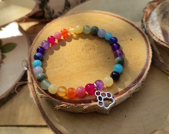 Rainbow Bridge Bracelet Animal Memory Silver Paw Aquamarine Jade Agate Sodalite Amethyst Aventurine Jasper Rhodonite 6 mm