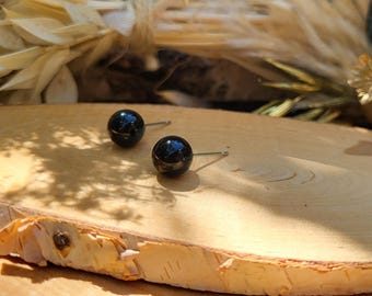 Tourmaline stud earrings 8 mm pearls black tourmaline earrings silver gemstone earrings