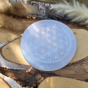 Selenite Plate Flower of Life Charging Plate Disc Stone Coaster
