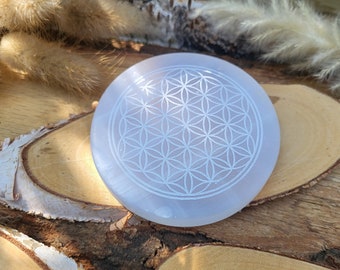 Selenite Plate Flower of Life Charging Plate Disc Stone Coaster