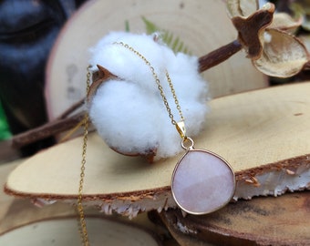 Drop Gemstone Pink Aventurine Necklace Gold