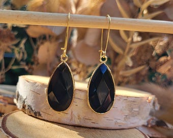 Tourmaline Drop Earrings Gold Gemstone Earrings Gemstone Earrings Black Tourmaline