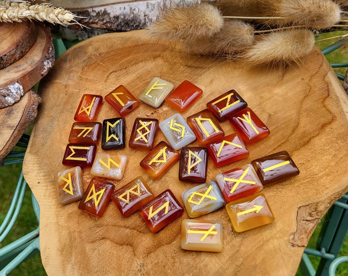 Rune Stone Set Carnelian Gold Rune Stones Oracle - Etsy