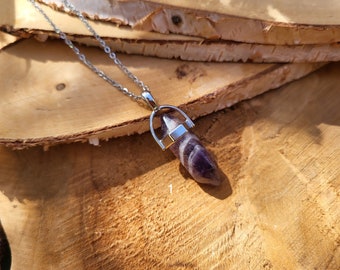 Amethyst Pen Necklace Silver Gemstone Double Terminated