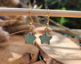 Aventurine Stars Earrings Gold Gemstone Earrings Green Aventurine Earrings