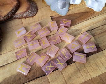 Rune Stones Set Rose Quartz Gold Rune Stones Oracle