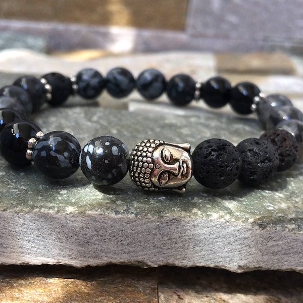 Buddha Armband Mala Armband Obsidian Lavaperlen Larvikit Onyx 8mm