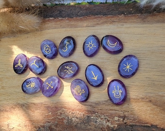Witch Rune Stones Set Amethyst Gold Rune Stones Oracle Stones Witch Runes