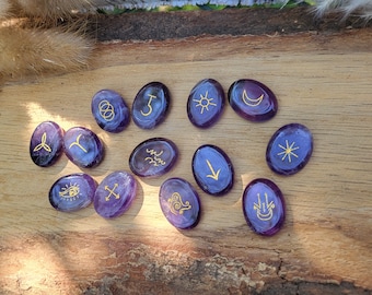 Witch Rune Stones Set Amethyst Gold Runestones Oracle Stones Witch Runes Witch Runes