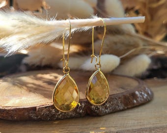 Jade Drop Earrings, Gold Drop Gemstone Earrings