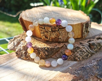 Agate Jade Sunstone Citrine Moonstone Amethyst Bracelet 8 mm Beaded Gemstone Bracelet