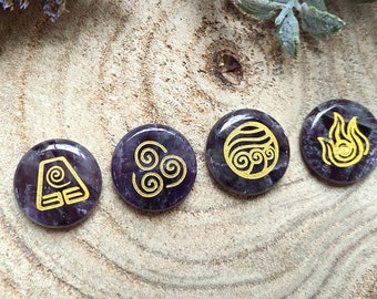 4 Elements Stones Set Amethyst Gemstones Water Air Earth Fire