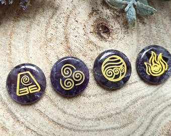 4 Elements Stones Set Amethyst Gemstones Water Air Earth Fire