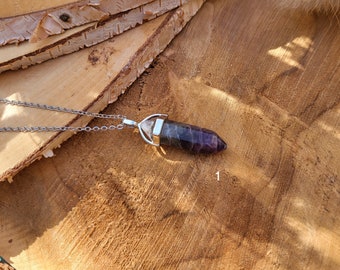 Fluorite Pen Necklace Silver Gemstone Double Terminated Purple Fluorite