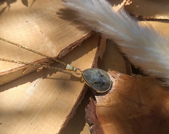 Labradorite Drop Necklace Gold Gemstone Necklace
