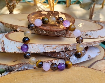 Rose Quartz Rock Crystal Amethyst Citrine Tiger Eye Smoky Quartz Bracelet 8 mm Pearl Gemstone Bracelet