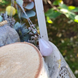 Gemstone Rose Quartz Necklace Silver Rose Quartz Drops