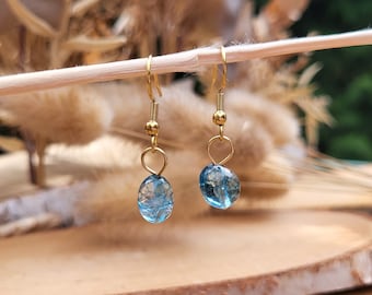 Quartz Earrings Blue Quartz Gold Earrings Gemstone Earrings