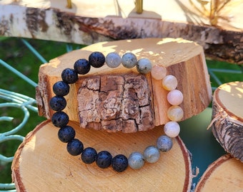 Mantra gemstone bracelet cherry blossom agate flowers agate sakura flower cherry labradorite lava 8 mm