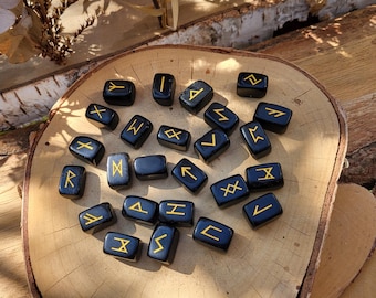 Rune Stones Set Tourmaline Black Gold Runestones Oracle