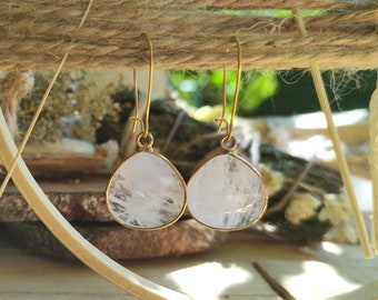 Rock crystal drop earrings, gold faceted gemstone earrings, drop earrings