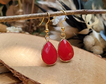 Jade drop earrings red gold gemstone earrings