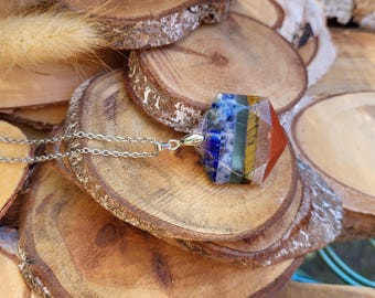 Chakra Hexagon Necklace Amethyst Jasper Sodalite Tiger Eye Aventurine Jade Lapis Lazuli Silver Gemstone Necklace