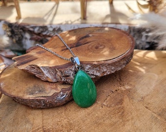 Jade drop necklace green silver gemstone necklace green jade