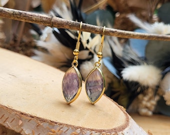Fluorite earrings purple blue fluorite gold gemstone earrings dangle earrings