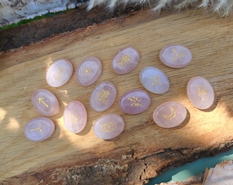 Witch Rune Stones Set Rose Quartz Gold Rune Stones Oracle Stones Witch Runes