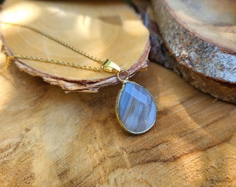 Agate Necklace Gold Drop Gemstone Necklace