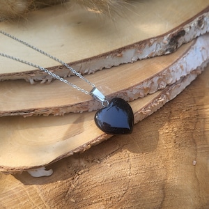 Tourmaline heart necklace black tourmaline silver gemstone necklace