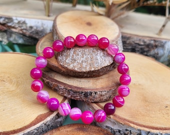 Agate bracelet pink 8 mm beads gemstone bracelet