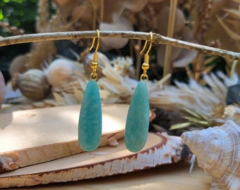 Amazonite Drop Earrings Dangle Gold Gemstone Earrings