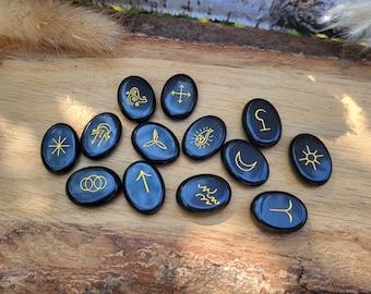 Witch Rune Stones Set Tourmaline Gold Runestones Oracle Stones Witch Runes Witch Runes