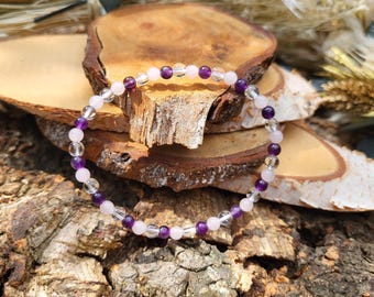 Golden Triangle Bracelet Rose Quartz Rock Crystal Amethyst 4 mm Pearl Gemstone Bracelet